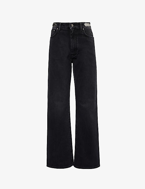 RABANNE: Chainmail-embellished flared-leg high-rise jeans
