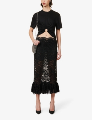 Rabanne Womens Black Ring-embellished Cropped Cotton-jersey T-shirt In Black