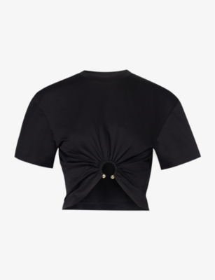 Shop Rabanne Women's Black Haut Ring-pendant Cotton-jersey T-shirt