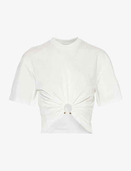 RABANNE: Haut ring-pendant cotton-jersey T-shirt
