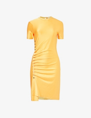 Shop Rabanne Womens Light Orange Round-neck Short-sleeve Stretch-woven Mini Dress