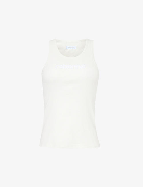 RABANNE: Scoop-neck ribbed stretch-cotton top