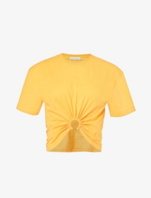 Shop Rabanne Women's Light Orange Haut Ring-pendant Cotton-jersey T-shirt