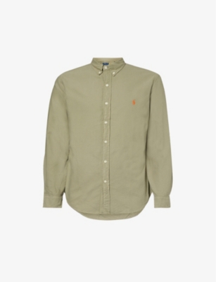 Polo Ralph Lauren Mens Sage Green Brand-embroidered Slim-fit Cotton Shirt