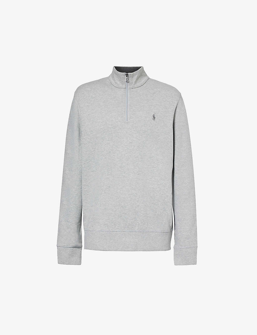 Polo Ralph Lauren Brand-embroidered Funnel-neck Cotton-blend Sweatshirt In Andover Heather