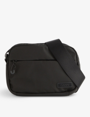 Ganni Womens Black Festival Branded-strap Recycled-polyester Shell Bag In Black