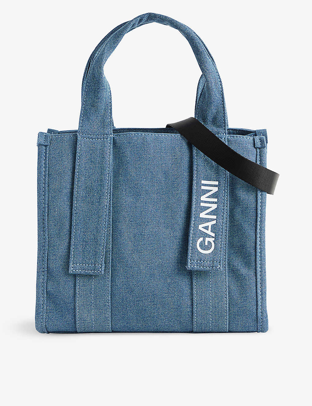 Ganni Womens Denim Branded Recycled-cotton Tote Bag