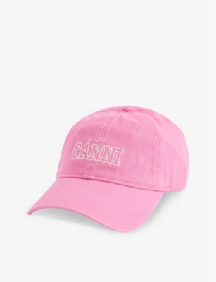 Ganni Womens Shocking Pink Logo-embroidered Organic-cotton Cap