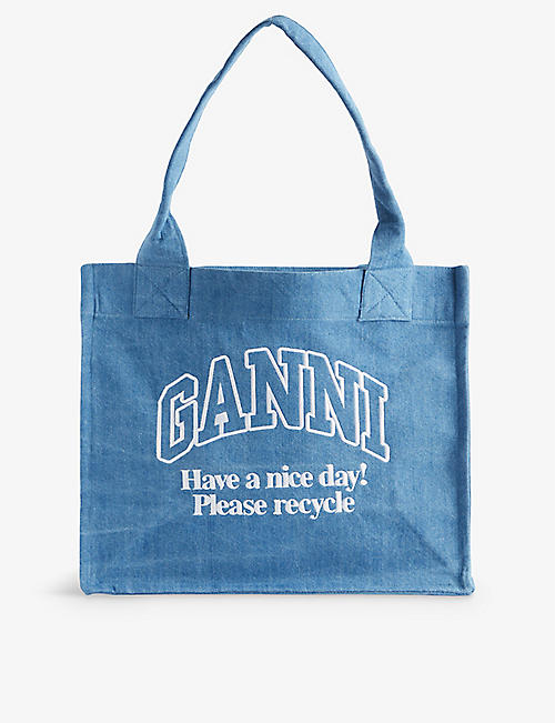 GANNI: Easy Shopper logo-embroidered organic-cotton tote bag