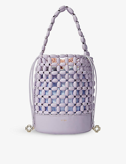MAJE: Bead-embellished wooden bucket bag