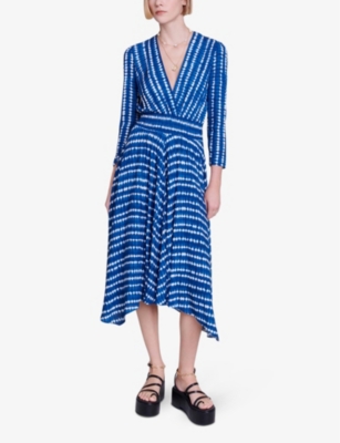 Shop Maje Women's Bicolore Asymmetrical-hem Tie-dye Woven Midi Dress