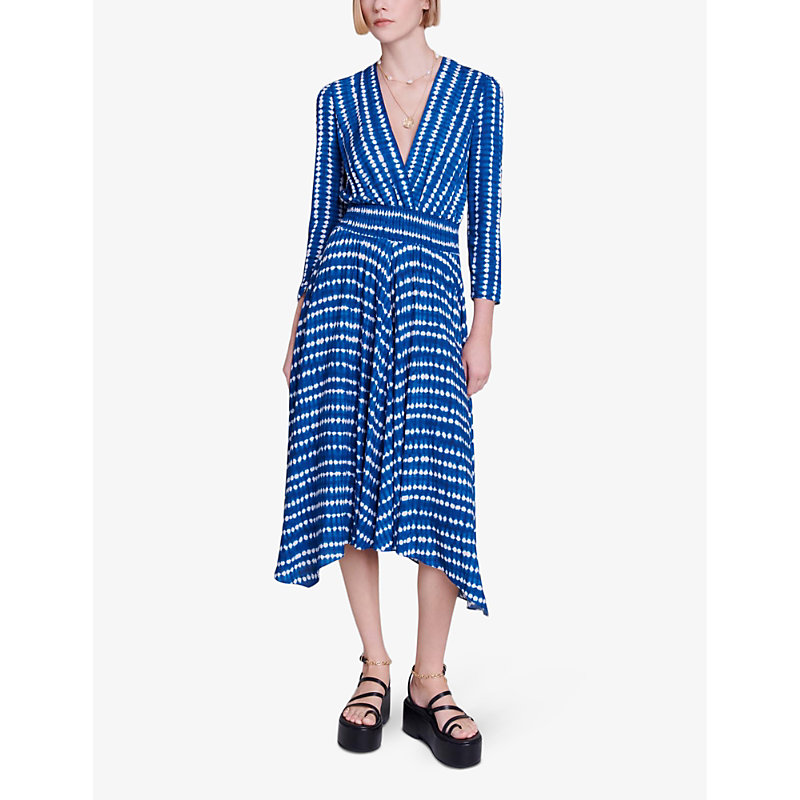 Shop Maje Women's Bicolore Asymmetrical-hem Tie-dye Woven Midi Dress