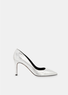WHISTLES: Corie metallic grained-leather heeled courts