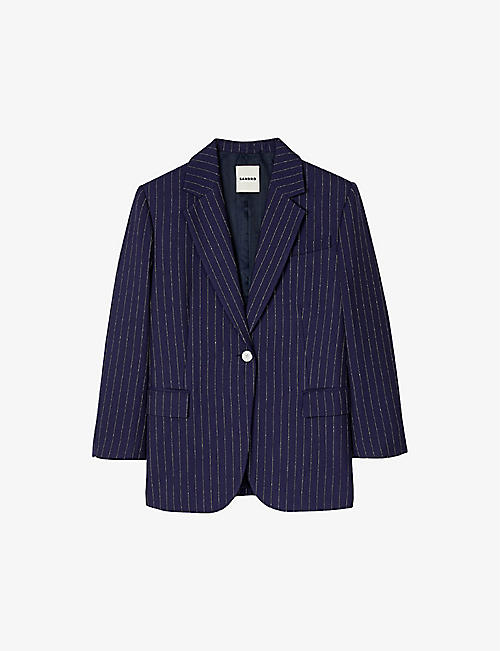 SANDRO: Marine stripe-pattern regular-fit woven blazer