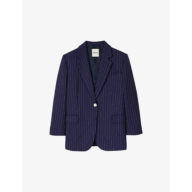 Sandro Womens Bleus Marine Stripe-pattern Regular-fit Woven Blazer