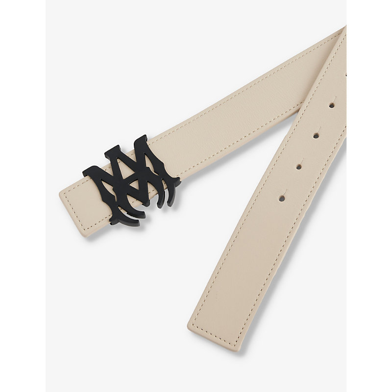 Shop Amiri Mens Birch/ Black Monogram-buckle Reversible Leather Belt