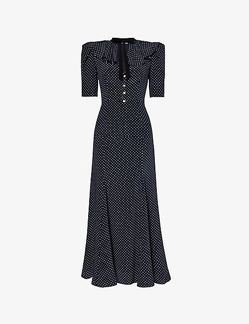 ALESSANDRA RICH: Polka-dot patterned bow-embellished silk maxi dress