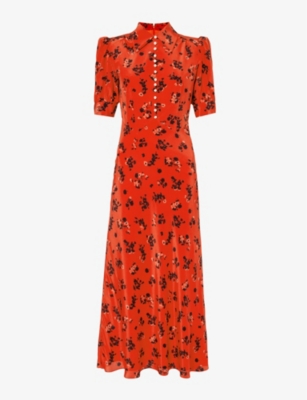 ALESSANDRA RICH Floral print flared hem silk midi dress