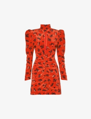 Alessandra Rich Silk Dress With Drapery On The Front In Red