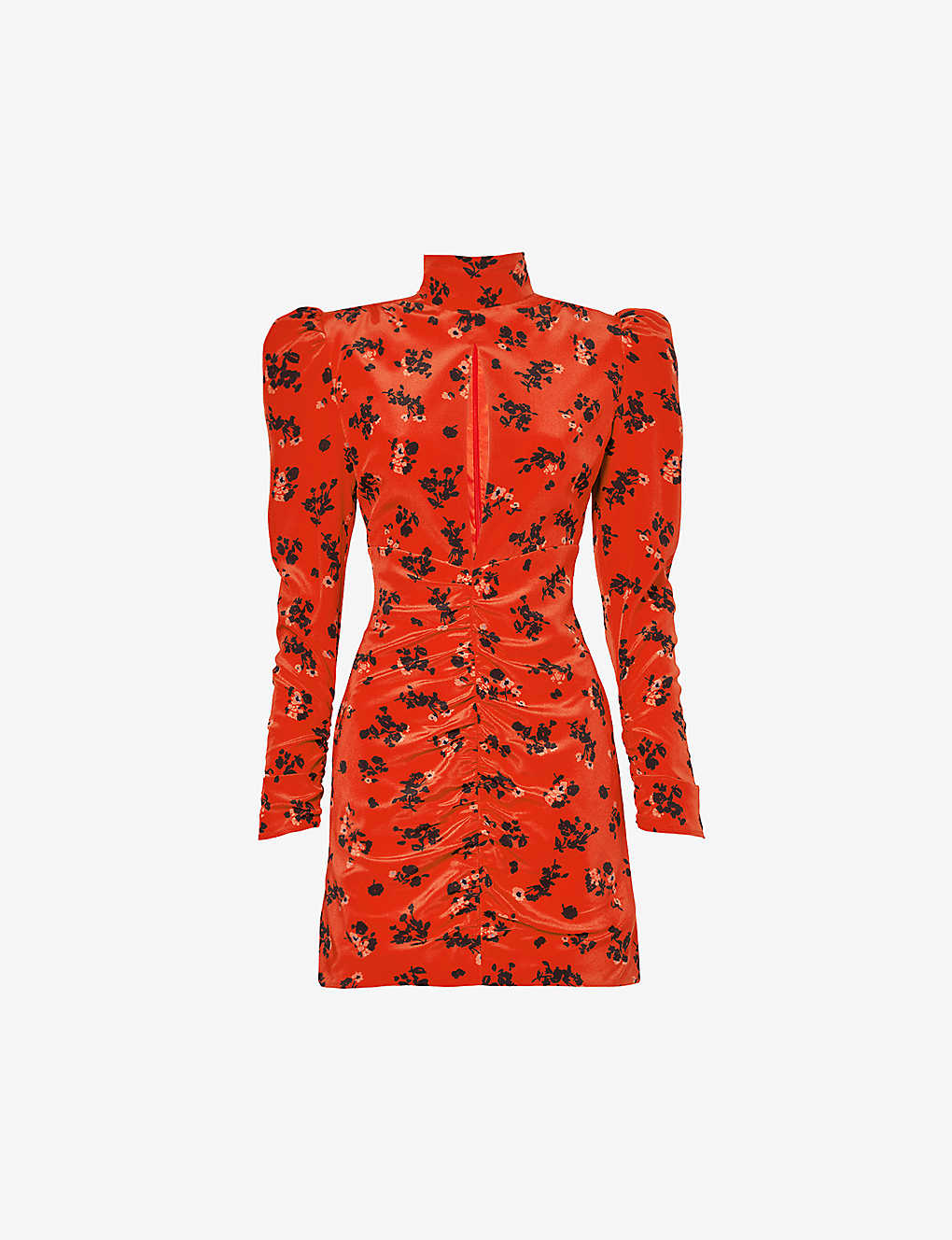 Shop Alessandra Rich Women's Red Floral-print High-neck Silk Mini Dress