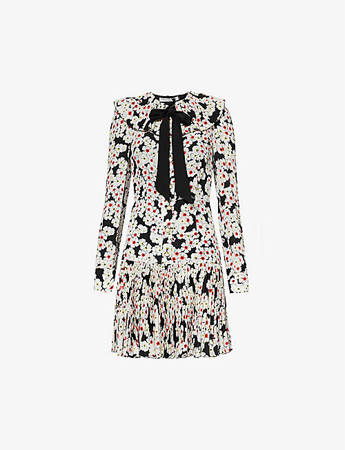 ALESSANDRA RICH: Floral-print pleated silk mini dress