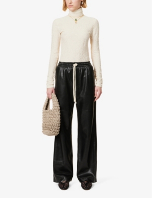 Shop Nanushka Womens Black/creme Gisela Straight-leg Faux-leather Trousers