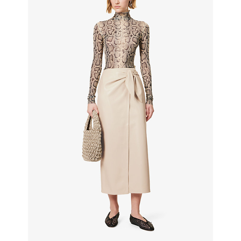 Shop Nanushka Womens Creme Carola Tie-waist Faux-leather Midi Skirt