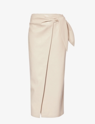 Nanushka Beige Carola Vegan Leather Midi Skirt In Creme