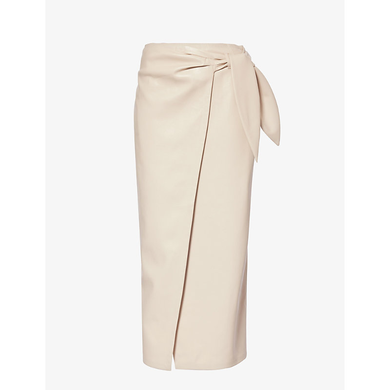 Shop Nanushka Womens Creme Carola Tie-waist Faux-leather Midi Skirt
