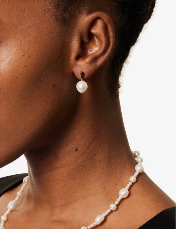 Coco baroque pearl drop 18ct yellow-gold plated sterling-silver earring