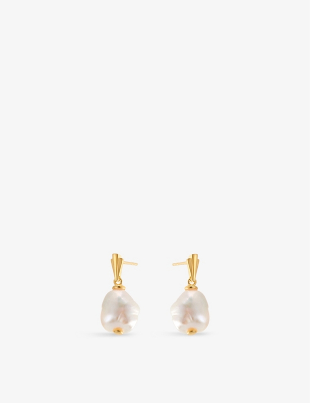 Coco baroque pearl drop 18ct yellow-gold plated sterling-silver earring