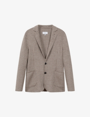 REISS: Flutter check-pattern wool-blend blazer