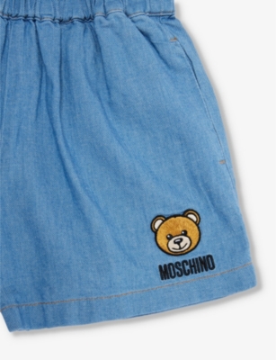 Shop Moschino Girls Eclipse Blue Kids Toy Bear Logo-print Cotton And Linen-blend Playsuit 4-12 Years