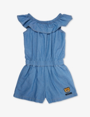 Moschino Teddy Bear-embroidered Playsuit In Eclipse Blue