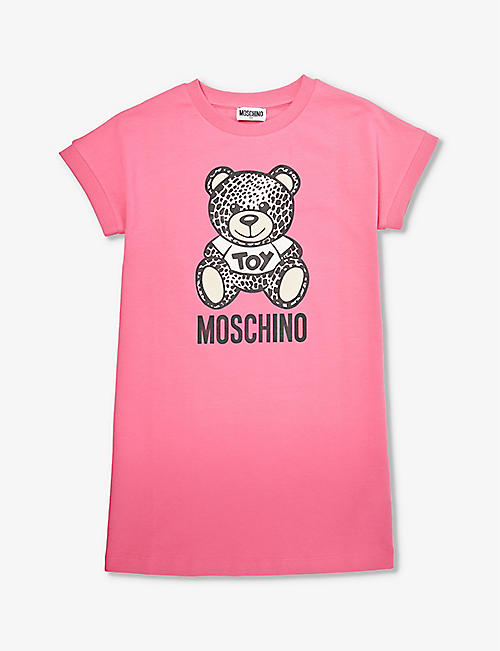 MOSCHINO: Bear logo text-print stretch-cotton dress 4-12 years