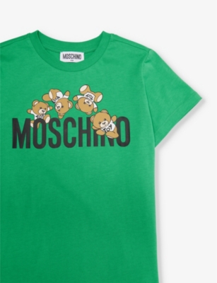 Shop Moschino Boys Bright Green Kids Toy Bear Logo-print Cotton-jersey T-shirt 4-14 Years