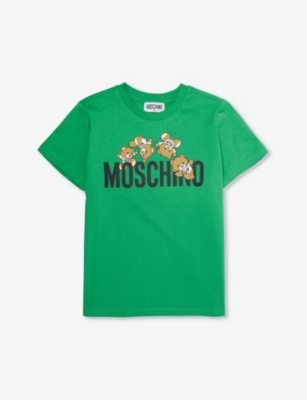 Shop Moschino Boys Bright Green Kids Toy Bear Logo-print Cotton-jersey T-shirt 4-14 Years