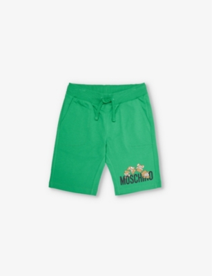 Shop Moschino Boys Bright Green Kids Toy Bear Logo-print Cotton-jersey Shorts 6-14 Years
