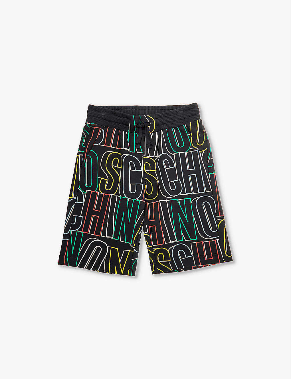Moschino Boys Black Maxi Logo Kids Logo Text-print Stretch-cotton Shorts 6-14 Years In Multi-coloured