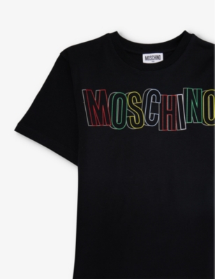 Shop Moschino Boys Black Kids Sketchy Logo-print Stretch-cotton T-shirt 4-14 Years