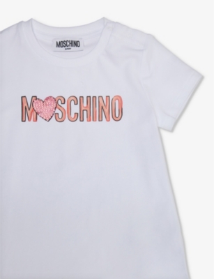 Shop Moschino Optical White Graphic-print Two-piece Cotton-jersey Set 9-36 Months