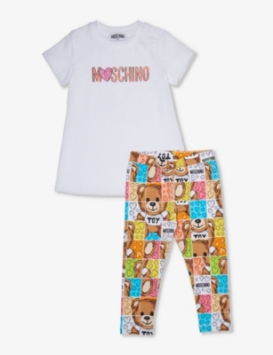 Moschino Babies'  Optical White Graphic-print Two-piece Cotton-jersey Set 9-36 Months