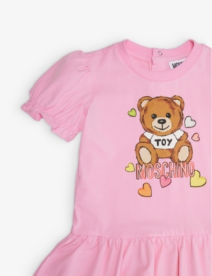Shop Moschino Sweet Pink Toy Bear Graphic-print Stretch-cotton Dress 6-36 Months