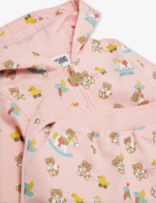Shop Moschino Bear-print Cotton-jersey Tracksuit Set 3-36 Months In Sugar Rose Toy Play