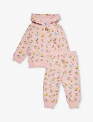 Moschino Girls Sugar Rose Toy Play Kids Bear-print Cotton-jersey Tracksuit Set 3 Months-3 Years