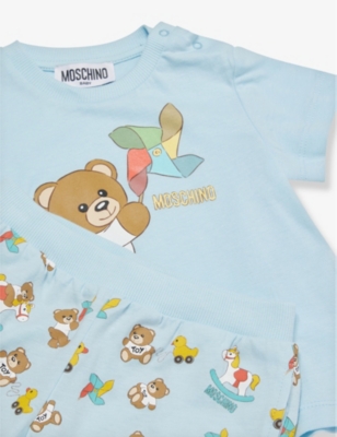 Shop Moschino Baby Sky Toy Play Bear-print Stretch-cotton Jersey T-shirt And Shorts Set 9 Months-3 Years