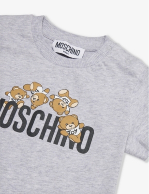 Shop Moschino Bear And Logo-print Cotton-jersey T-shirt 3 Months-3 Years In Grey