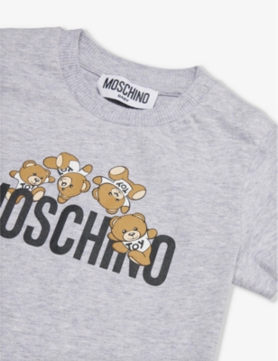 Moschino Grey Bear And Logo-print Cotton-jersey T-shirt 3 Months-3 Years In Grey
