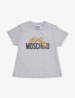 Moschino Babies'  Grey Bear And Logo-print Cotton-jersey T-shirt 3 Months-3 Years