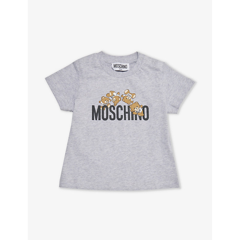 Moschino Babies'  Grey Bear And Logo-print Cotton-jersey T-shirt 3 Months-3 Years